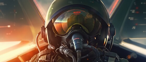 fighter pilot at airfield wearing mask and helmet, Generative AI