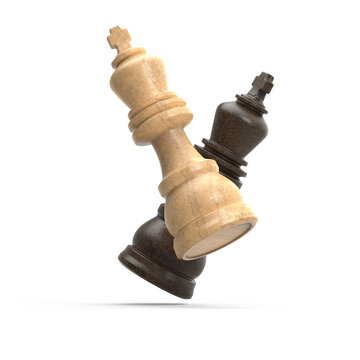 3d Rendering of Two Wooden Textured Chess Kings
