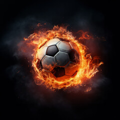 Fototapeta na wymiar Fiery Soccer Ball on Black Background