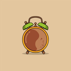 vector illustration of a Alarm clock with hot coffee. the alarm clock goes off It's time for coffee with pals.