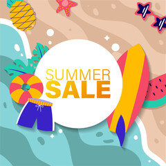 Summer sale brochure discount vector. Special price offer coupon for social media post, promotion ad, shopping flyer, voucher, website campaign and advertising