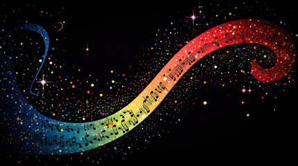 Abstract musical background with notes and stars. Vector illustration
