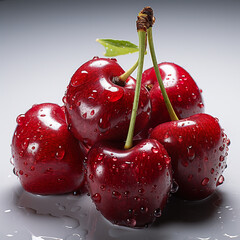 A pile of cherries with water droplets on them. Generative AI.