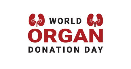 World Organ Donation Day Lettering text with the kidney logo. Saving Lives and Health Care. Great for organ donation day event