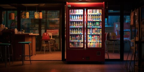 Obraz premium Vending machine at night in house cozy kitchen, concept of Artificial light, created with Generative AI technology