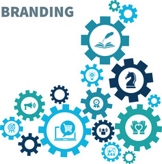 Branding banner web icon for business and digital marketing, Target, social media, storytelling, awareness, customer service, quality and brand loyalty. 