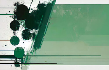 Grungy abstract paint splatter style business cover background with blots of green next to a plain blank colored surface for copyspace