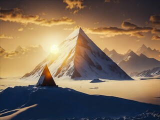 Antarctica Ancient Pyramid, a Forgotten Civilization in Antarctica. Lost Civilization. Lost Antarctic Relic. Lost Pyramids of the South Pole. Pyramid Under the Ice. - obrazy, fototapety, plakaty
