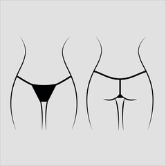Black and white women's string panties. Beach Underwear. Vector Graphics.