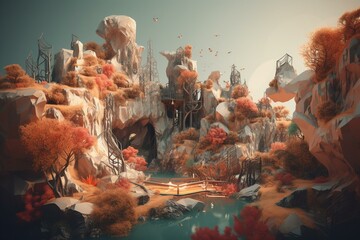 A 3D illustration showcasing the intersection of art, design, and nature with virtual reality technology. Generative AI