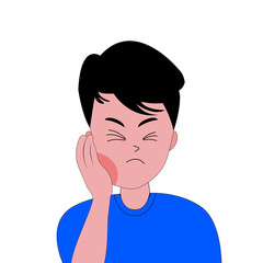 Man have toothache. Man in blue shirt toothache cartoon vector.