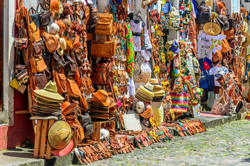 Traditional trade of typical products, souvenirs and gifts of various types in the streets and sidewalks of Pelourinho in the city of Salvador, Bahia