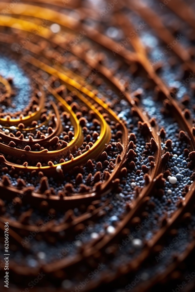 Poster a close up of a chocolate cake on a table. generative ai image.
