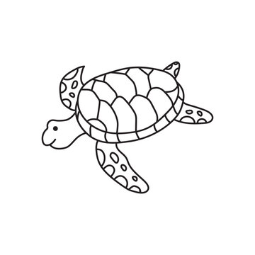 Hand drawn Kids drawing Cartoon Cute sea turtle Vector Illustration Isolated on White Background