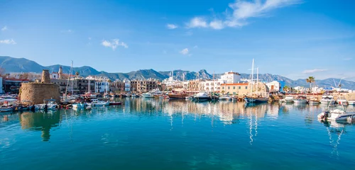 Fotobehang Kyrenia harbour view. Kyrenia harbour is currently a famous tourist resort in Northern Cyprus. © nejdetduzen