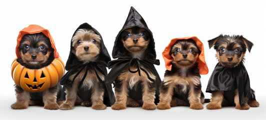 Cute puppy wearing a Halloween witch hat