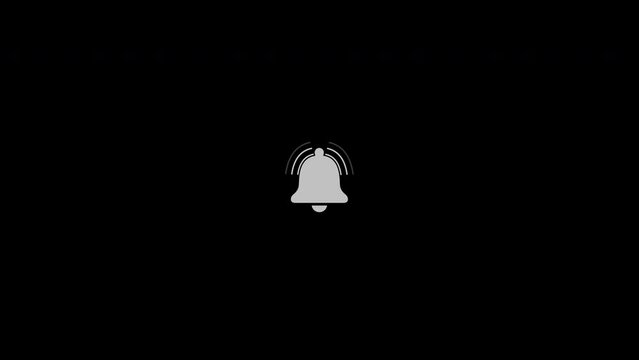 The animated reveal of the bell notification icon. Mouse click and accents. Isolated on a black background.