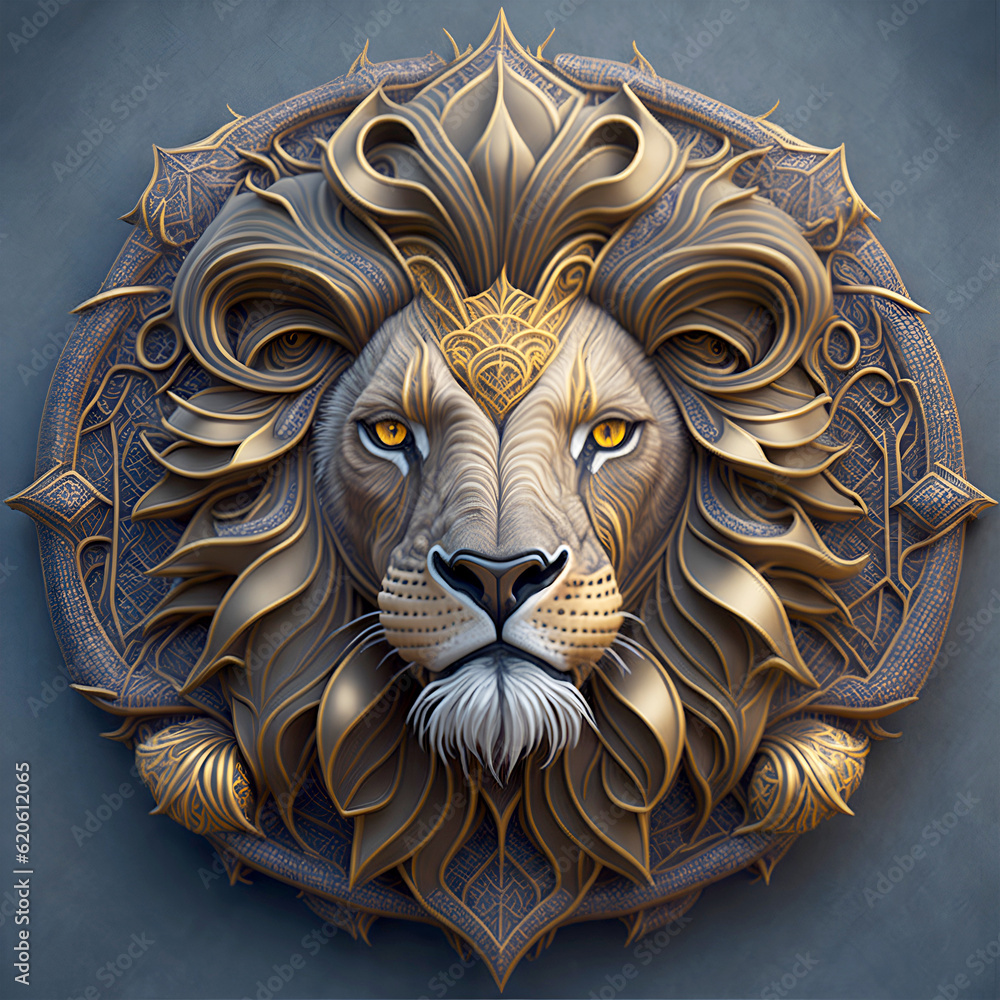 Wall mural 3d lion's head sculpture model art design