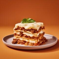 Lasagna bolognese whit cheese and tomato sauce, generative ai