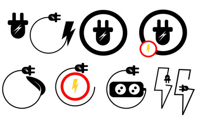 set of symbols. Lightning electric plug icon. Bolt circle symbol. Power charging energy sign. Vector illustration. Replaceable vector design. vector graphic illustration of electricity. 