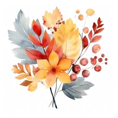 Fototapeta na wymiar Watercolor Autumn Bouquet. Illustration AI Generative.