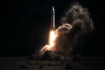 A rocket launches to the moon in a crypto wallpaper. Generative AI
