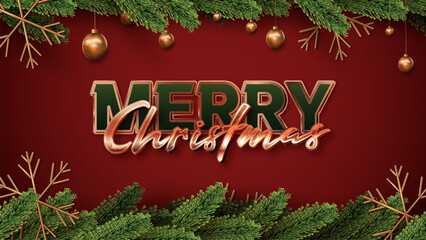 Merry christmas text, shiny rose gold color style editable text effect