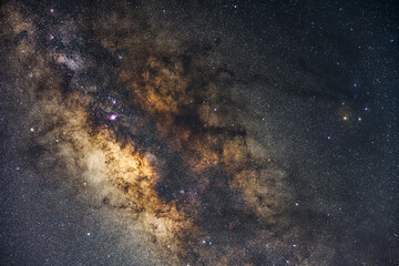 night sky milky way and star on dark background. Cygnus is a northern constellation on the plane of...