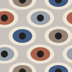 Mid-century modern seamless pattern, geometric shapes in retro colors. Abstract repeating geometry background