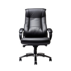 Black leather office armchair isolated on transparent background. 
