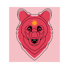 Abstract Bear vector line art. Bear Poster design. Bear line art vector. Abstract bear with sun vector on a pink background