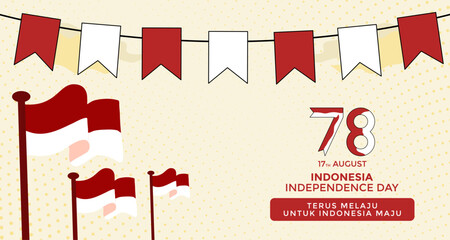 Indonesian 78th Independence Day banner, illustrating the raising of the Red and White flag. Map illustration banner