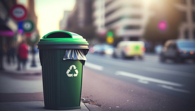 ai generated illustration Eco-Friendly Recycling Bin on City Street