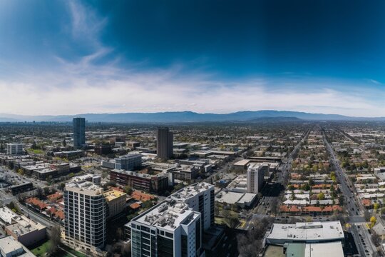 Panoramic view of San Jose incorporating downtown. Generative AI