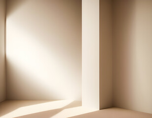 Obraz premium Minimal Leisure Room abstract light beige background for product presentation with soft light from the window on wall. Generative AI, illustration