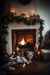 ai generated illustration cozy living room with candles and christmas decoration