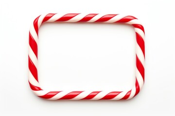 Christmas candy cane square frame with red and white striped. Xmas border with striped candy lollipop pattern. Blank christmas and new year template on isolated white background. Generative AI