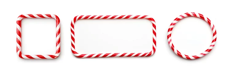 Foto op Canvas Set candy cane frame with red and white striped. Xmas border with striped candy lollipop pattern. Blank christmas and new year template on isolated white background. Generative AI © Olena