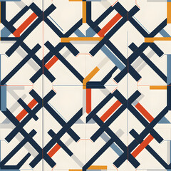 A seamless pattern incorporating a grid system of intersecting lines, forming geometric shapes and creating a sense of order and precision, characteristic of Bauhaus design principles. Generative AI