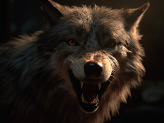Fierce Gaze: Intimidating Wolf Baring Its Teeth - Wild Power and Untamed Majesty - Generative AI
