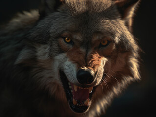 Untamed Fury: Ferocious Wolf Revealing Its Teeth - Strength, Intensity, and Dominance - Generative AI