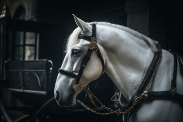 Carriage drawn by a white horse. Generative AI