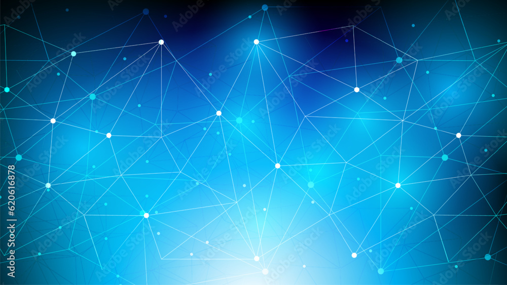 Poster abstract futuristic - molecules technology with polygonal shapes on dark blue background. illustrati