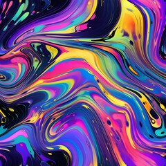 A seamless digital art with oil slick pattern in bright neon colors. Generative AI