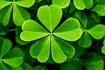 Illustration of a group of four leaf clovers created with generative AI