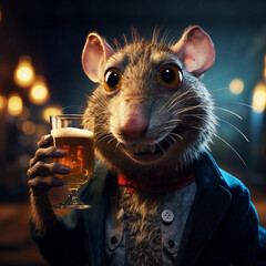 Photo of a funny rat animal drinking. Generative AI