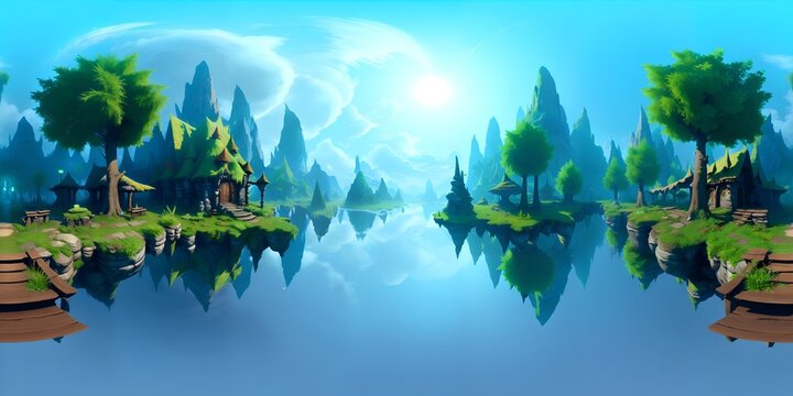 Fairtale Magic Forest flying islands Anime 360 HDRI