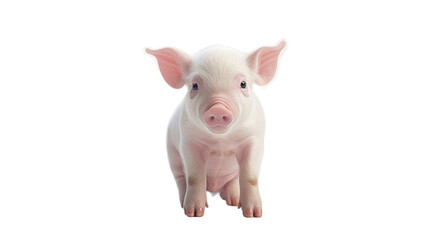 A jovial young pig is alone on a transparent background. Amusing animal feelings.