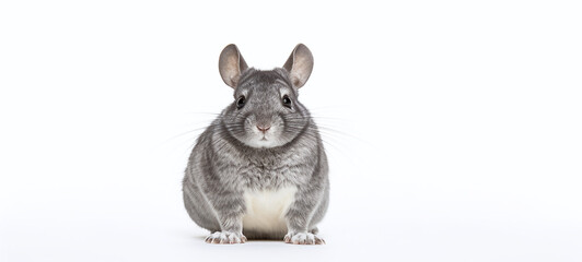 Obraz premium Chinchilla lanigera isolate on white background. Young gray Chinchilla 