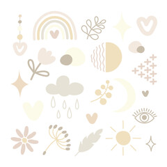 Doodles in boho style. Set. Vector image in pastel colors on a white background. © Татьяна Кошелева